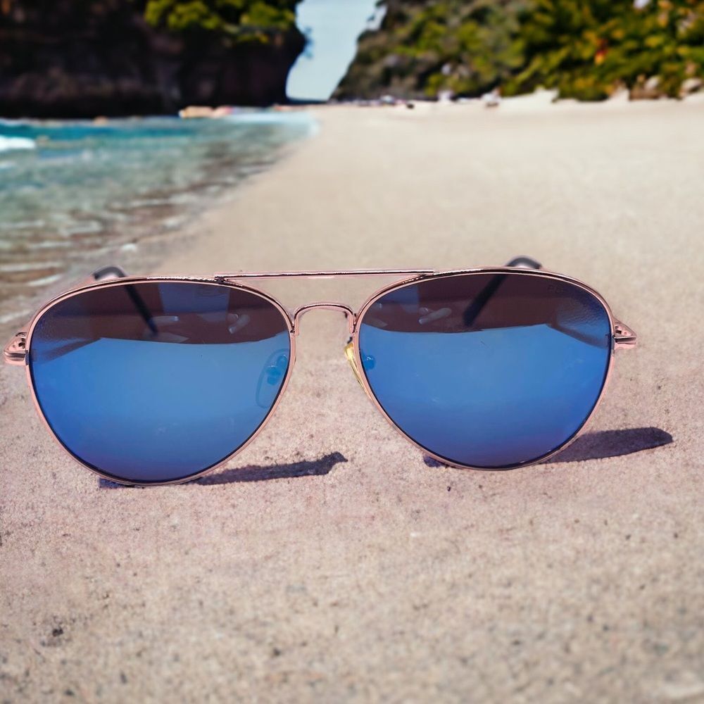 Rose Gold Blue Mirrored Polarized Aviators Unisex